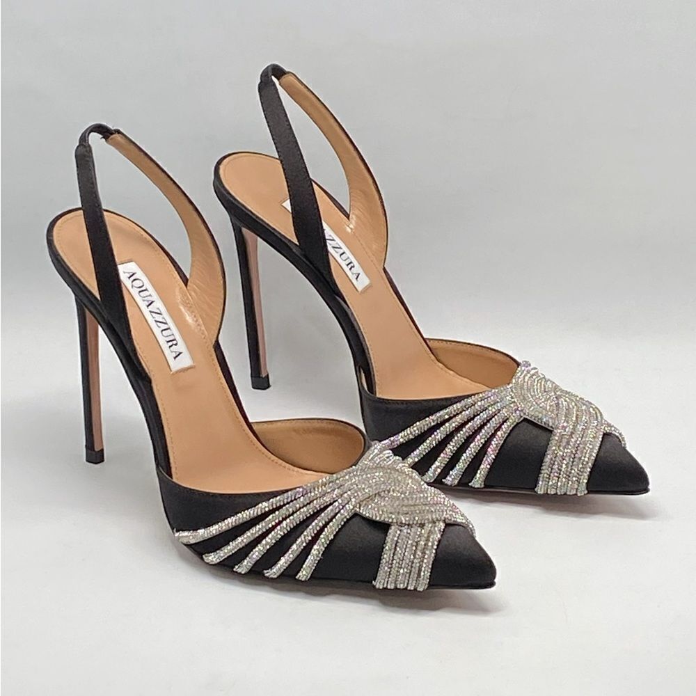 Aquazzura Gatsby Crystal-Embellished Satin Pumps size 38.5 - Picture 3 of 13